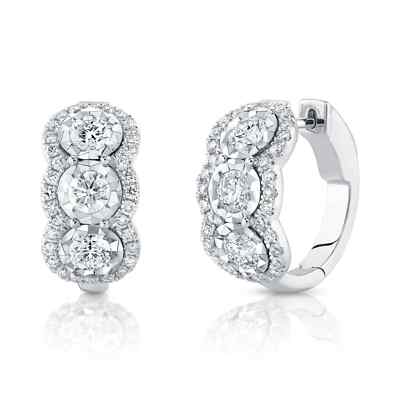 Diamant kleine Creolen 14K Weißgold Huggies Huggy 1,78 ct Rundschliff