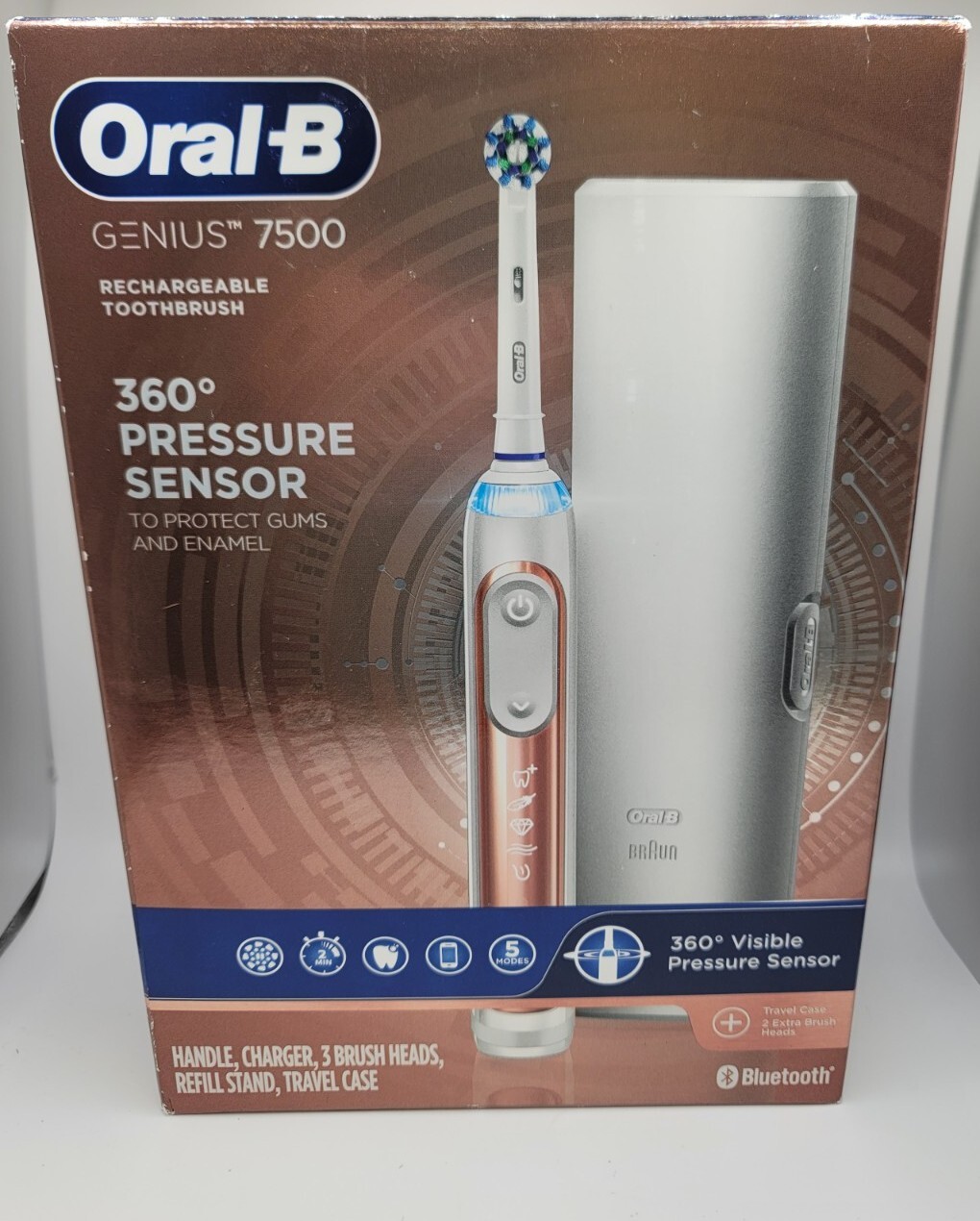 Oral-B 7500 Electric Toothbrush, Rose Gold with 3 Brush Heads and Travel Case