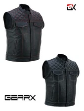 GearX Leather Vest for Cruiser Motorcycle Biker Band Coat Sons Of Anarchy