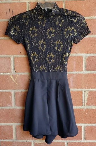 Lucy in the Sky Pleated Shimmer Lace In Black Gold Sheer Top Romper XSmall NWOT - Picture 6 of 12