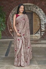 TRENDY EMBROIDERY SAREE WITH UNSTICH BLOUSE PIECE