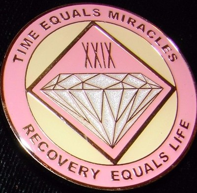 Narcotics  Anonymous PINK 29 Year Gold White Medallion Clean NA Token Chip Coin