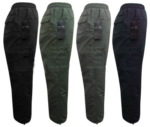 New Men Fleece Winter Thermal lined Elasticated Cargo Work Pants Combat Trousers - Afbeelding 1 van 1