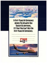 1997 TWA Fifty Years Atlantic International Flight Vintage Print Advertisement