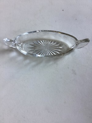 #ad Vintage Pressed Glass Oval Handled Relish Dish in EUC $12.50