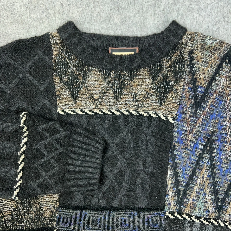 Suéter De Colección Bachrach Hombres XL Negro 3D Grueso Texturizado Tejido Lana Estilo Coogi Italia Foto 2 de 4