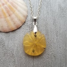 Hawaiian Jewelry Sea Glass Necklace, Yellow Necklace Sand Dollar Necklace, Sea
