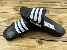 NWT Adidas Adilette Comfort Shower Slides Black White Stripe Sz 18 Pool