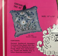 New in Box Crewel Kit DAISY FIELD Pillow 13" x 13" Rayon Linen Blend Thread Need