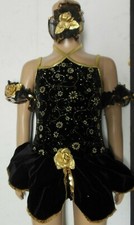 BLACK GLITTERED LEOTARD GOLD TRIM LACE FLOWER DRESS DANCE BALLET BEADS Sm C