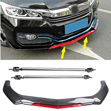 For Honda Accord Front Bumper Lip Spoiler Splitter Strut Rod Carbon Fiber