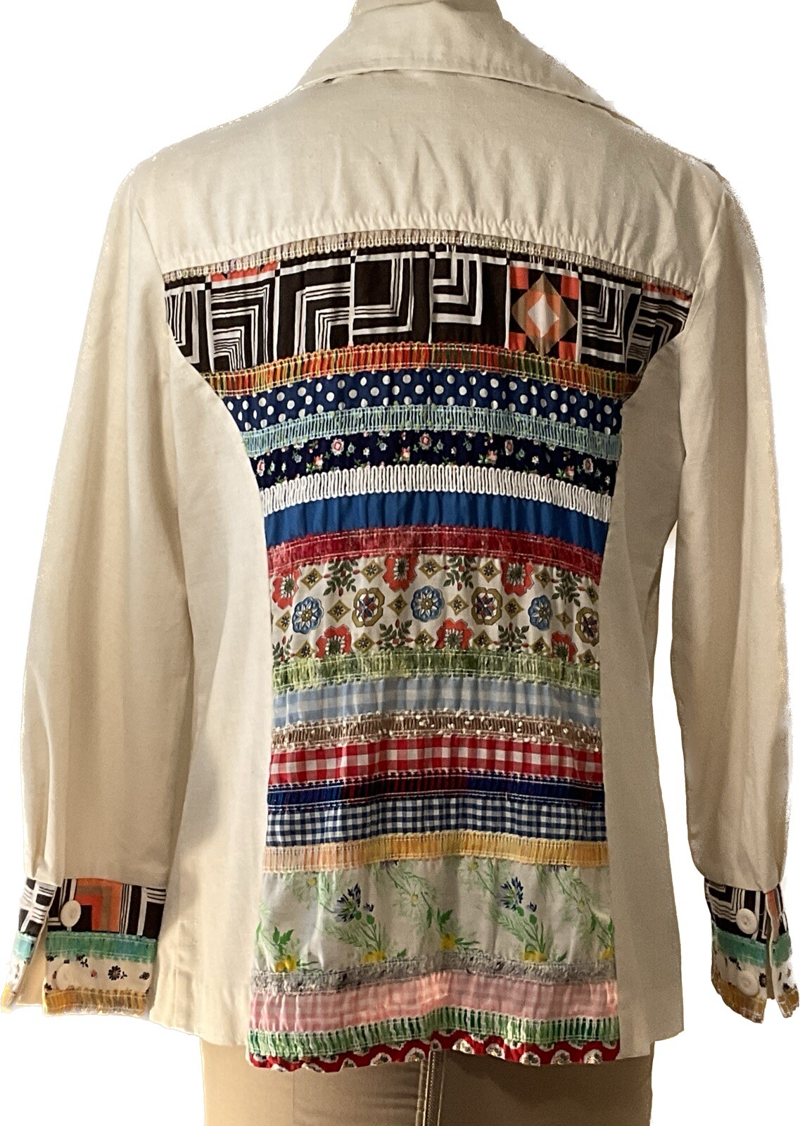 vintage 70's patchwork button down shirt/shacket-… - image 1