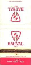 Bau-Val Inc., Municipal Works, Roadworks, Paving Vintage Matchbook Cover