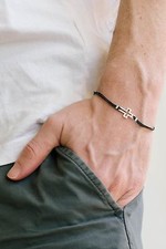 Mens cross bracelet for men silver cross black string christian catholic jewelry