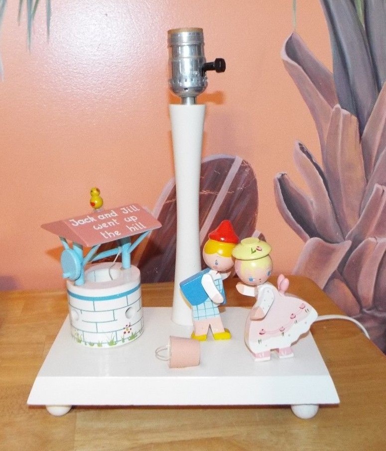 VINTAGE JACK & JILL WOODEN TABLE LAMP, UNDERWRITERS VINTAGE JACK & JILL WOODEN TABLE LAMP, UNDERWRITERS