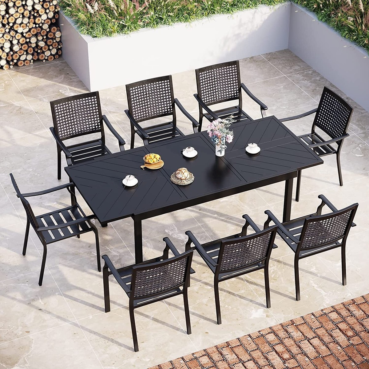 Expandable Iron Outdoor Dining Table Piece Outdoor Dining Set For