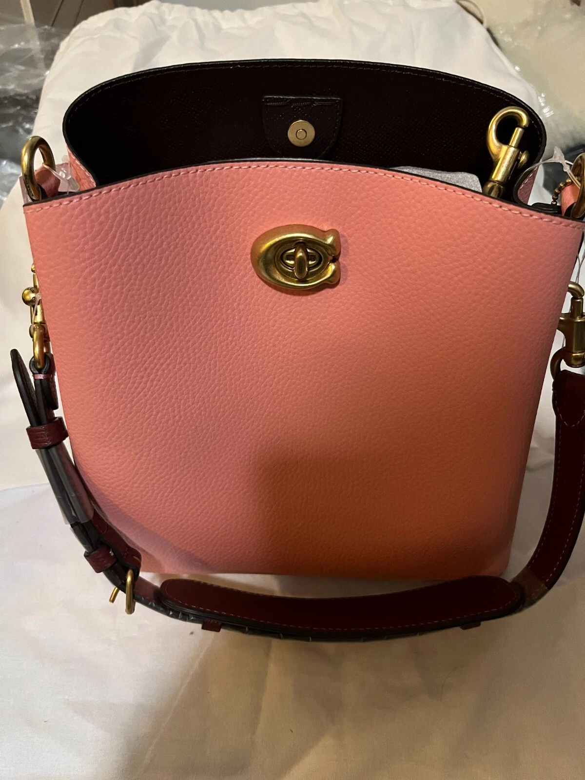 COACH SECCHIELLO IN PELLE DI SALICE Colorblock TOTE in rosa caramella multi prezzo al pubblico $398