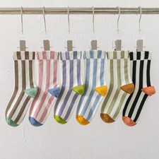 NEW 5 Pairs Womens Cotton Socks Lot Colorful Vertical Stripes Casual Dress Socks