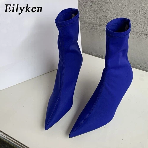 Damen-Stiefeletten sexy spitz zulaufend hohe Absätze modische weibliche Socken Pumps Schuhe - - Bild 9 von 27
