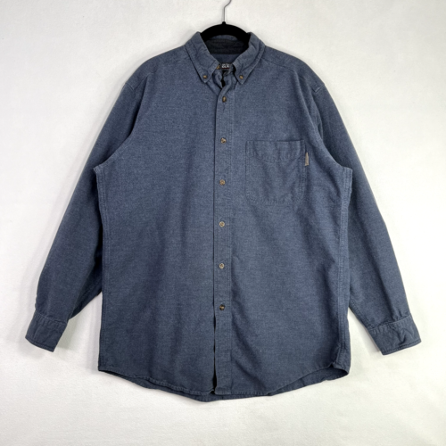 Woolrich Flannel Button Down Shirt Mens M Relaxed Fit Solid Blue Long Sleeve - Picture 1 of 12