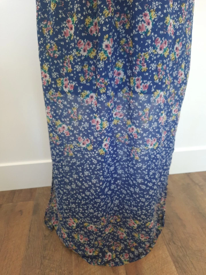 Vestido maxi Xhilaration comprimento total sem mangas Jr tamanho S floral azul chiffon - Imagem 3 de 4