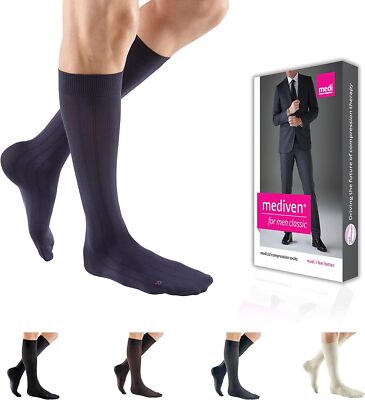 Mediven Active Style Mens Ribbed Style Over Calf 12-16 Socks Navy Size Large