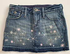 Gap Kids Girls Denim Jean Skirt Medium Wash Snowflake Embroidery Size 7 Reg NWT