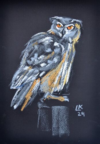 Abstrakte Eulenmalerei Intensive Orange Augen Einzigartige Pinselstrich Details 12x8 Zoll - Bild 2 von 6
