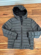 RALPH LAUREN BOYS PUFFER HOODIE JACKET SNOW SKI GRAY SIZE LARGE 14/16 NWOT