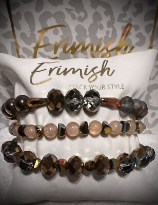 Brand New! ERIMISH BRACELET 3 pc STACK - Brown, Pink & Iridescents