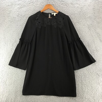 Michael Kors Floral Lace Long Bell Sleeve Shift Dress Womens Medium Black  NEW | eBay