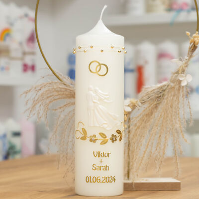 meinkerzenshop  Hochzeitskerze CANNA wachsverziert und personalisiert