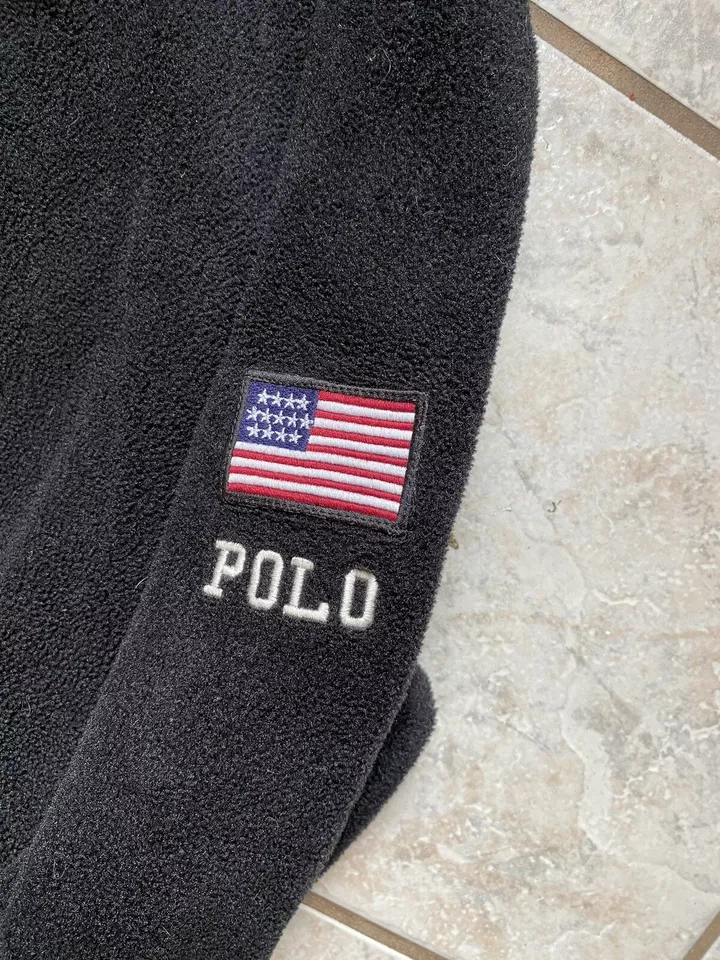 复古 Polo Sport Ralph Lauren 1/4 拉链套衫美国拼字旗 L 码黑色 — 第 4/4 张图片