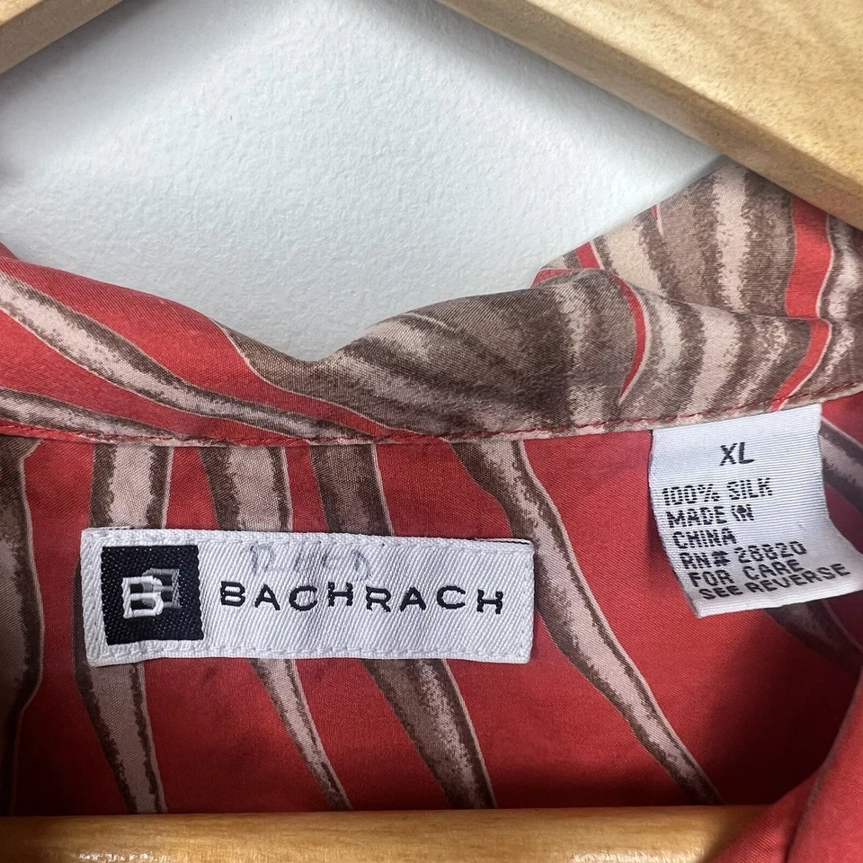 Bachrach Hawaiian Button Down Short Sleeve Red Shirt 100% Silk Palm Tropical - Image 4 of 4