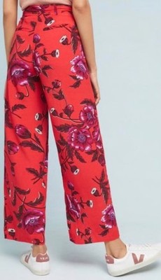 NWT Anthropologie Ett:Twa Margo Red Floral Wide Leg Trousers Pants Size 2 Petite