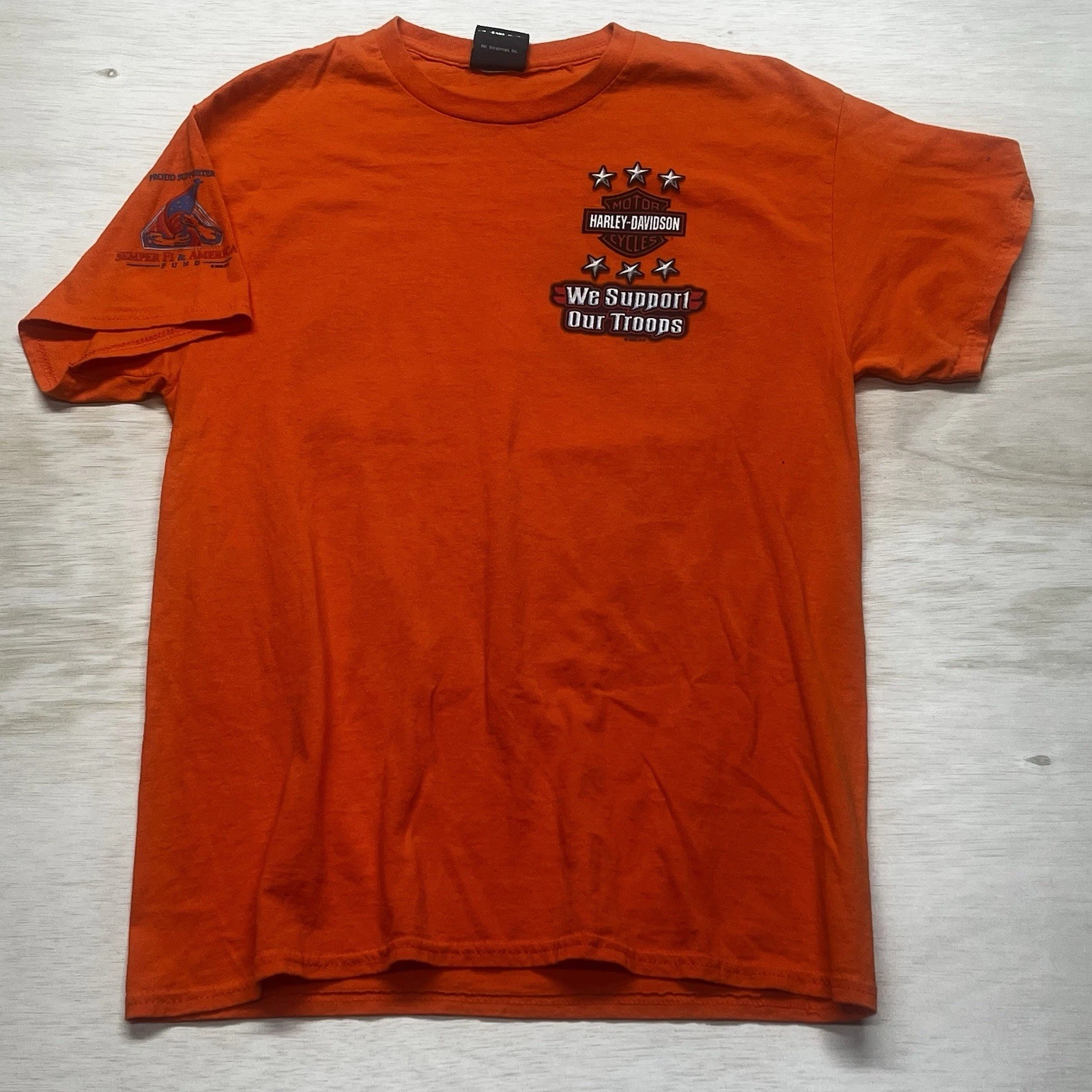 Harley-Davidson Men Sm.Graphic T-Shirt Orange Camp Lejeune NC Support Our Troops