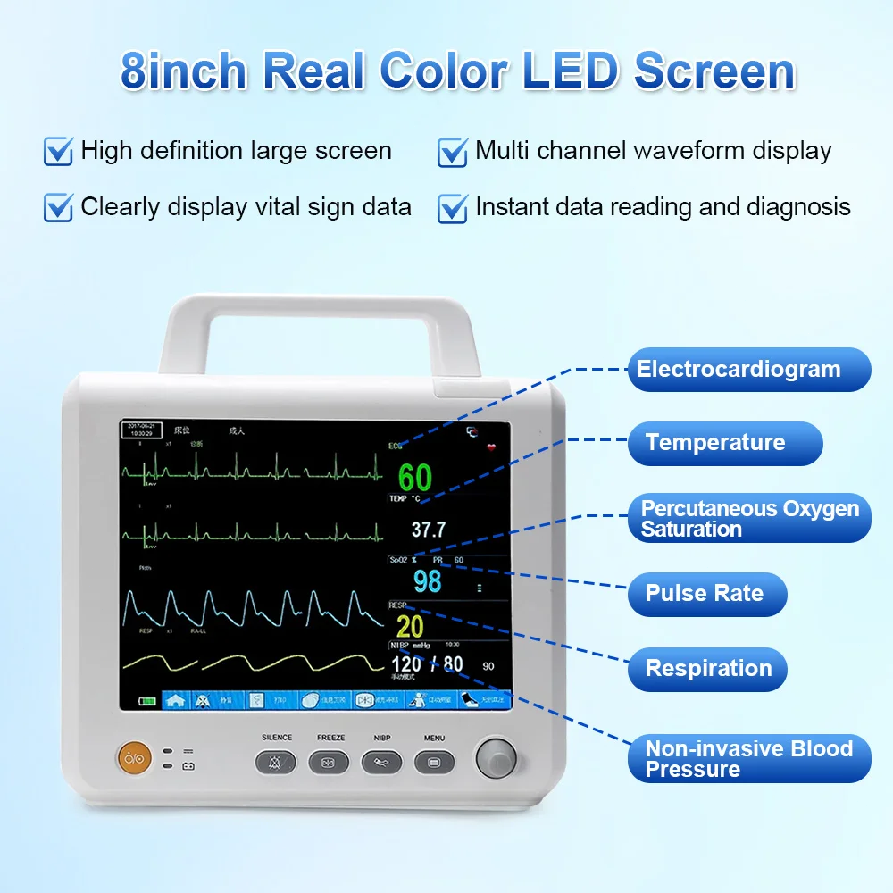 8" Handheld Portable Patient Monitor Vital Signs ECG TEMP Multi ...