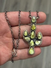 STERLING SILVER NATIVE AMERICAN SW PALOMINO TURQUOISE CACTUS CLUSTER NECKLACE
