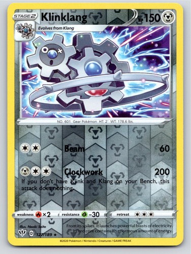 POKEMON KLINKLANG DARKNESS ABLAZE 127/189 REVERSE HOLO RARE NM A43935 FREE S&H