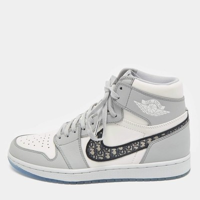 Dior x Jordan GreyWhite Leather Jordan 1 Retro High Sneaker Gr.43
