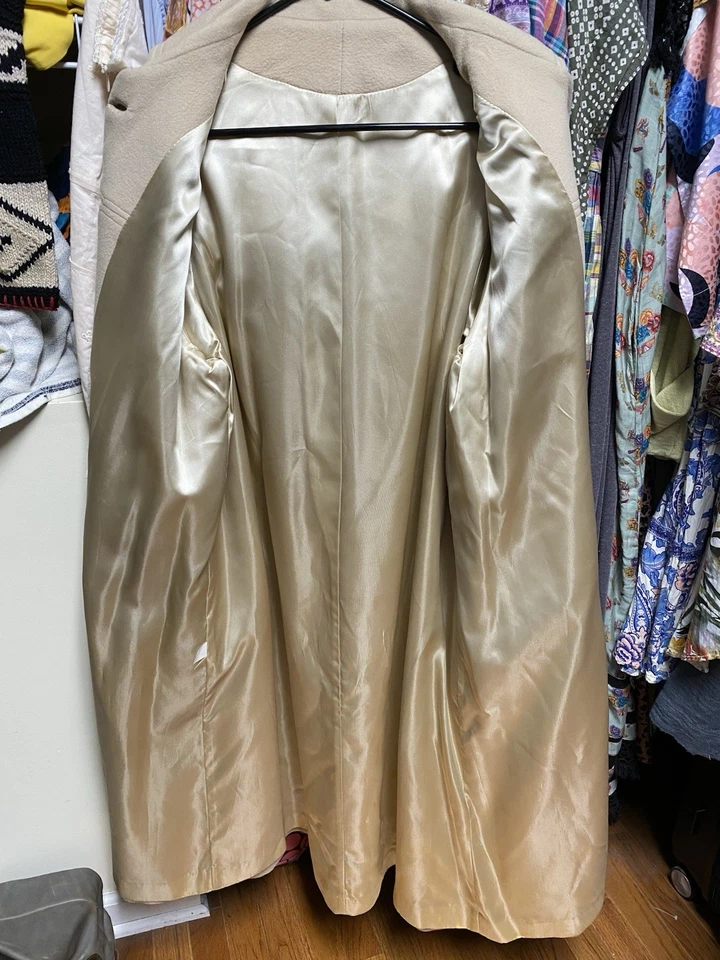 Abrigo largo vintage años 50 60 100 % cachemir forrado frente abierto tostado para mujer talla M/L” Foto 4 de 4