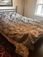Dark Gray, Goose Down Feather Comforter 90x90 Queen Pinch Pleat Cotton Cover