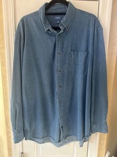 Men's Port Company Long Sleeve Denim Button Down Collar Shirt Faded Blue SP10