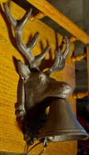 VINTAGE CAST IRON DEER HEAD DINNER BELL, WALL MOUNTED, NICE SOUNDING BELL, EUC