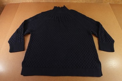 Ulla Popken Pure Womens Size 16/18 Navy Blue Cable Knit Mock Neck Sweater New