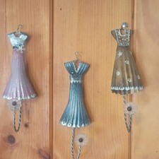 Set of 3 Dress-Shaped Metal Decorative Wall Hooks, Vintage, Multicolor