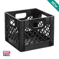 Storage 16QT Heavy-Duty Plastic Milk Crate Black with Built-in Handles