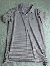 Straight Down Golf Men's Performance Polo Purple Stripe Embroidered Logo Large