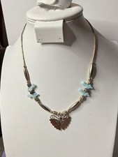 Vintage Native American Style Heishi Bead Necklace Butterfly Pendent 18 Inch