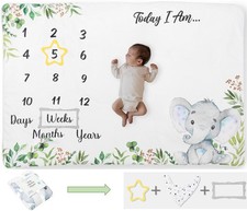 Baby Milestone Blanket, 60" x 40", Monthly Baby Photo Prop for Girls  Boys, ...